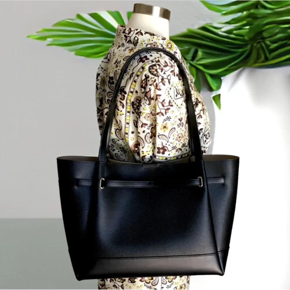 MICHAEL KORS BLACKREED LARGE BELTED TOTE LEATHER TRAVEL OFFICE VACATION SCHOOL